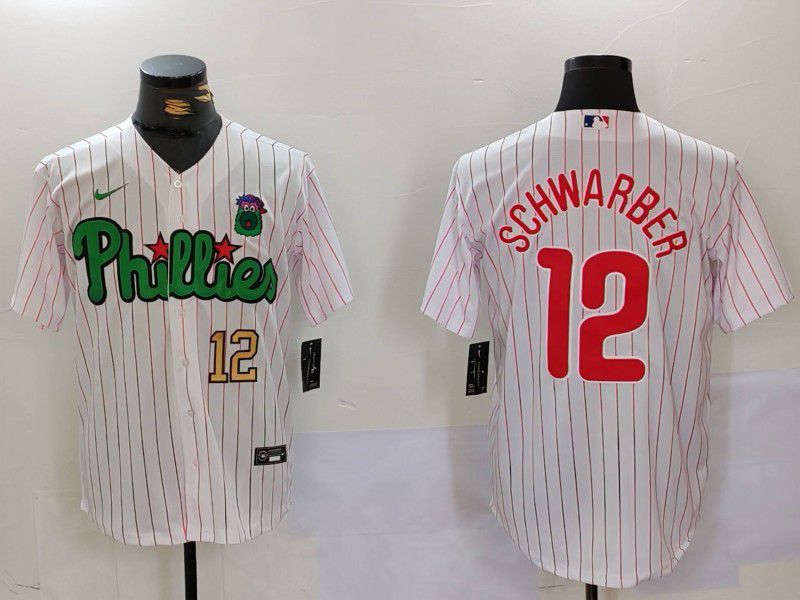 Men Philadelphia Phillies #12 Schwarber White stripe Second generation Joint Name 2024 Nike MLB Jersey style 3